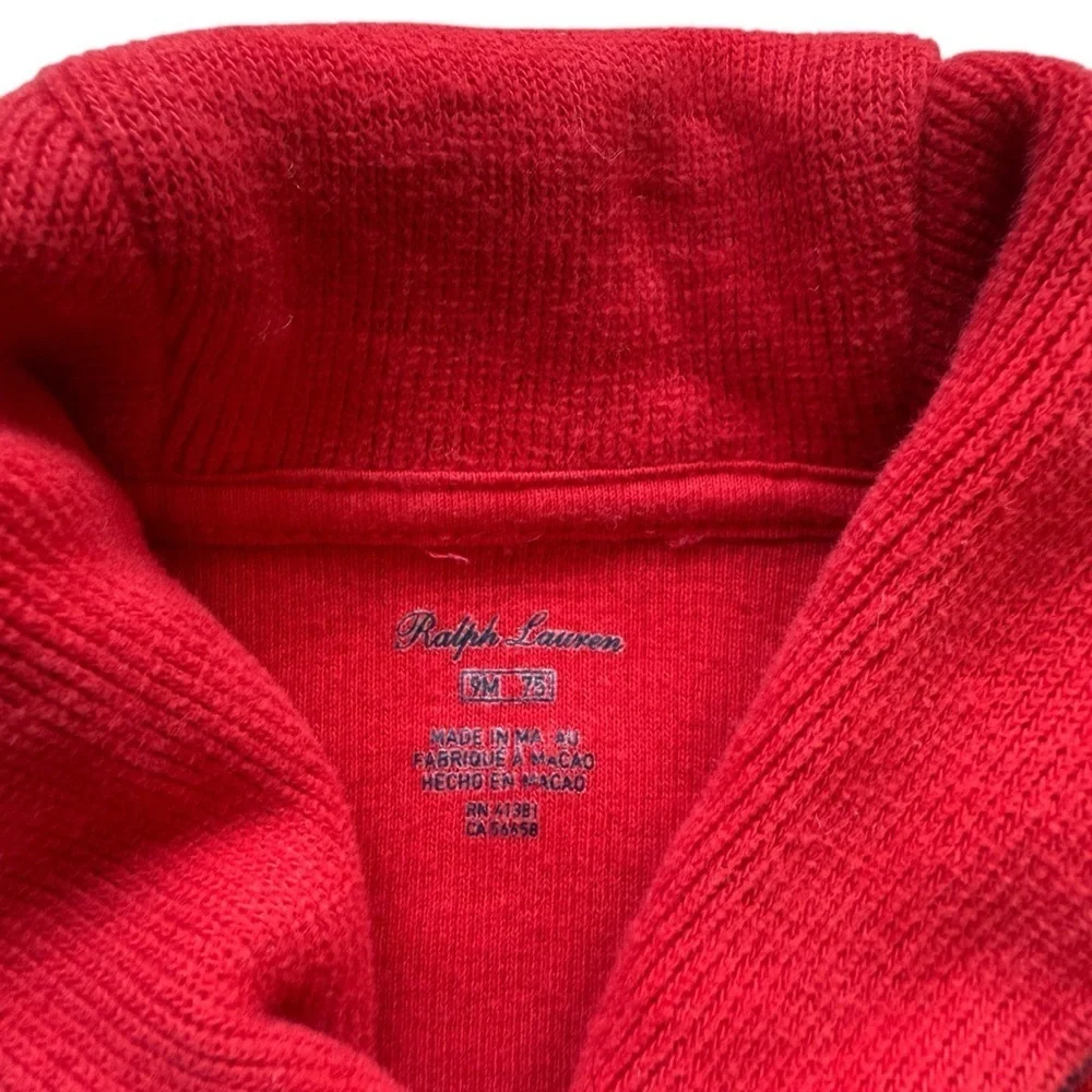 Ralph Lauren Unisex Baby 9M Coverall Red Snap Up Cozy Soft Comfy Embroidered